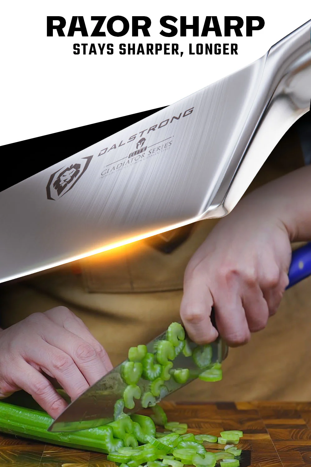 Chef's Knife 8" | Blue Handle | Gladiator Series | NSF Certified | Dalstrong © - Image 3