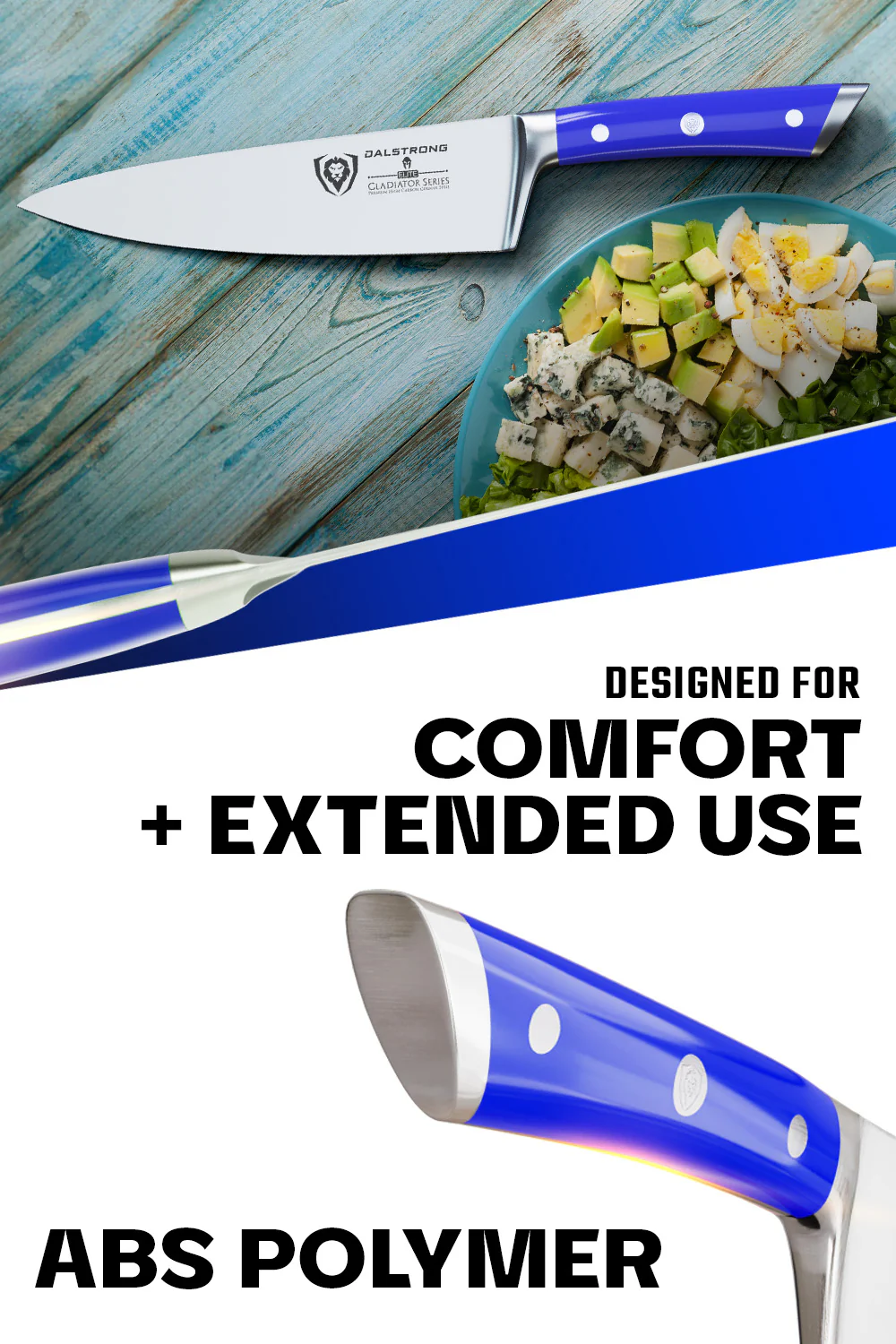 Chef's Knife 8" | Blue Handle | Gladiator Series | NSF Certified | Dalstrong © - Image 5