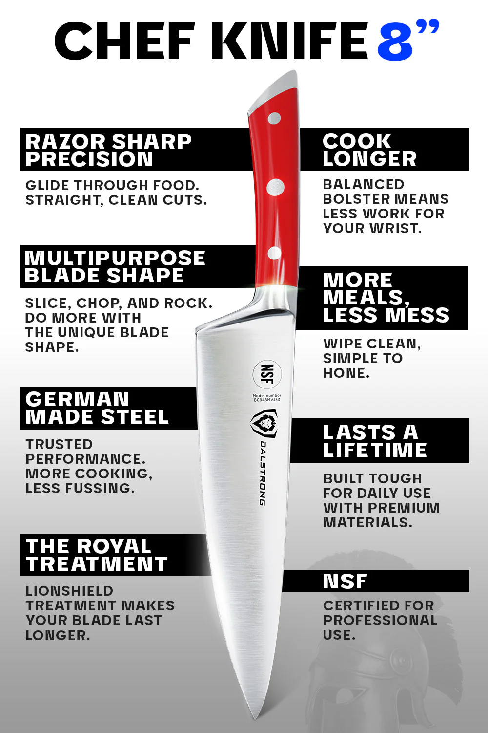Chef's Knife 8" | Crimson Red Handle | Gladiator Series | NSF Certified | Dalstrong © - Image 6