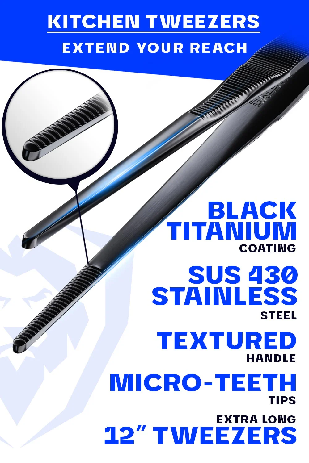 High-Precision Black Titanium Coated 12" | Professional Tweezers | Dalstrong © - Image 3