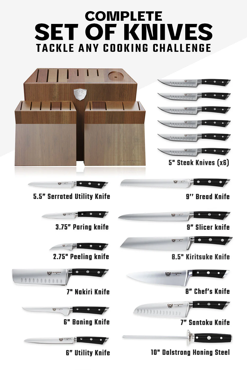 18 Piece Colossal Knife Set with Block | Gladiator Series | Knives NSF Certified | Dalstrong © - Image 6