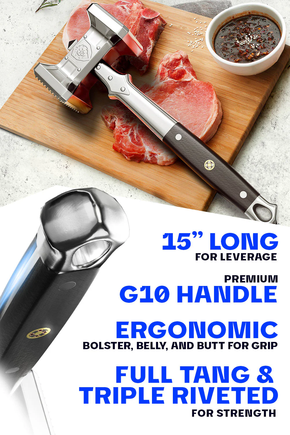 Meat Tenderizer 15" | Dual Sided, Heavy Duty & Extra-Large Hammer | Dalstrong © - Image 4