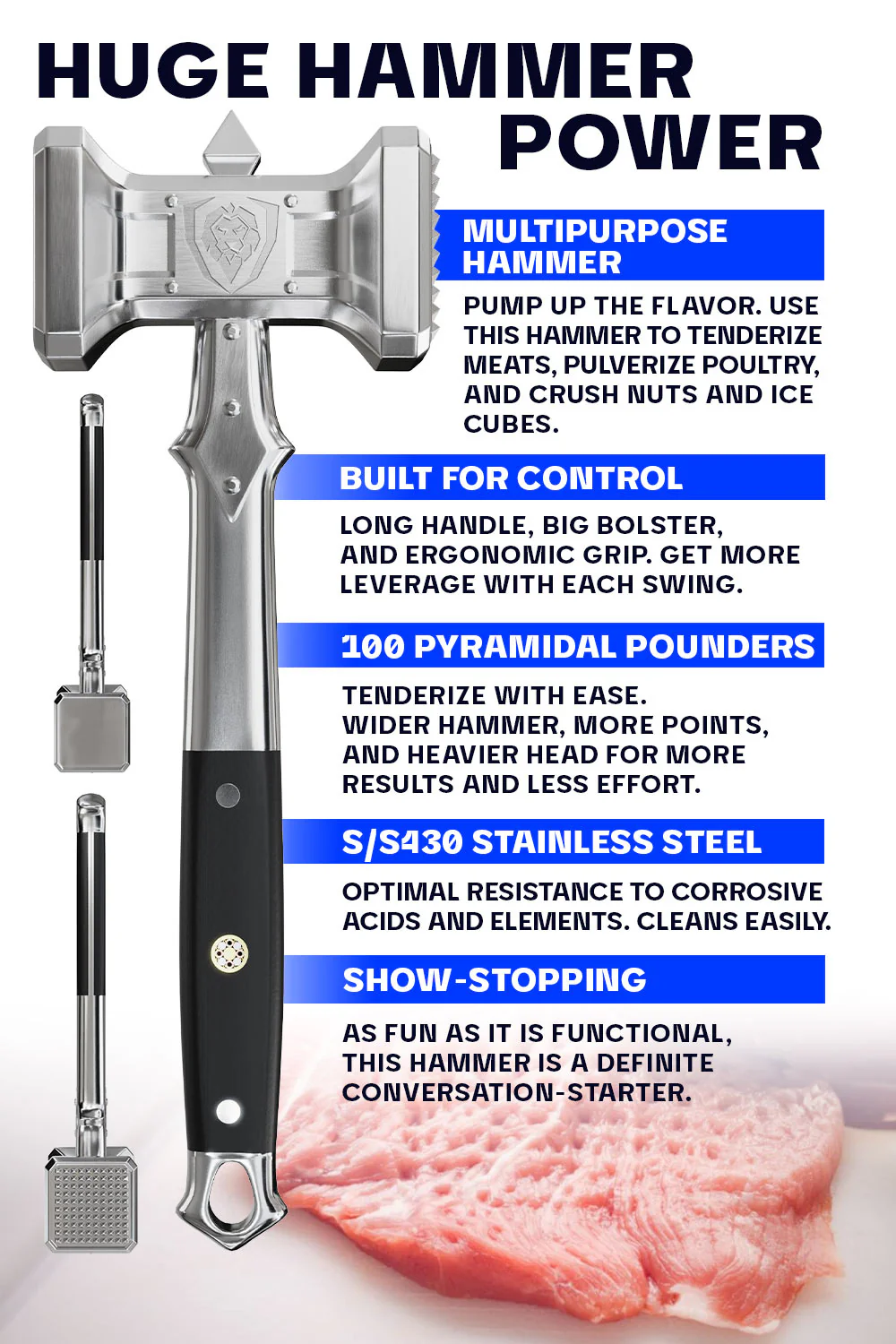 Meat Tenderizer 15" | Dual Sided, Heavy Duty & Extra-Large Hammer | Dalstrong © - Image 5