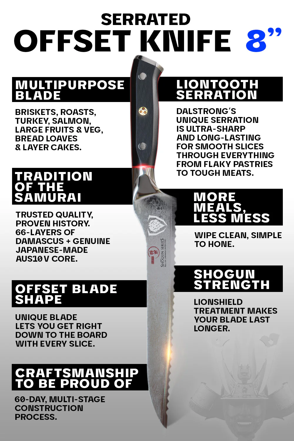 Serrated Offset Knife 8" | Shogun Series ELITE | Dalstrong © - Image 6