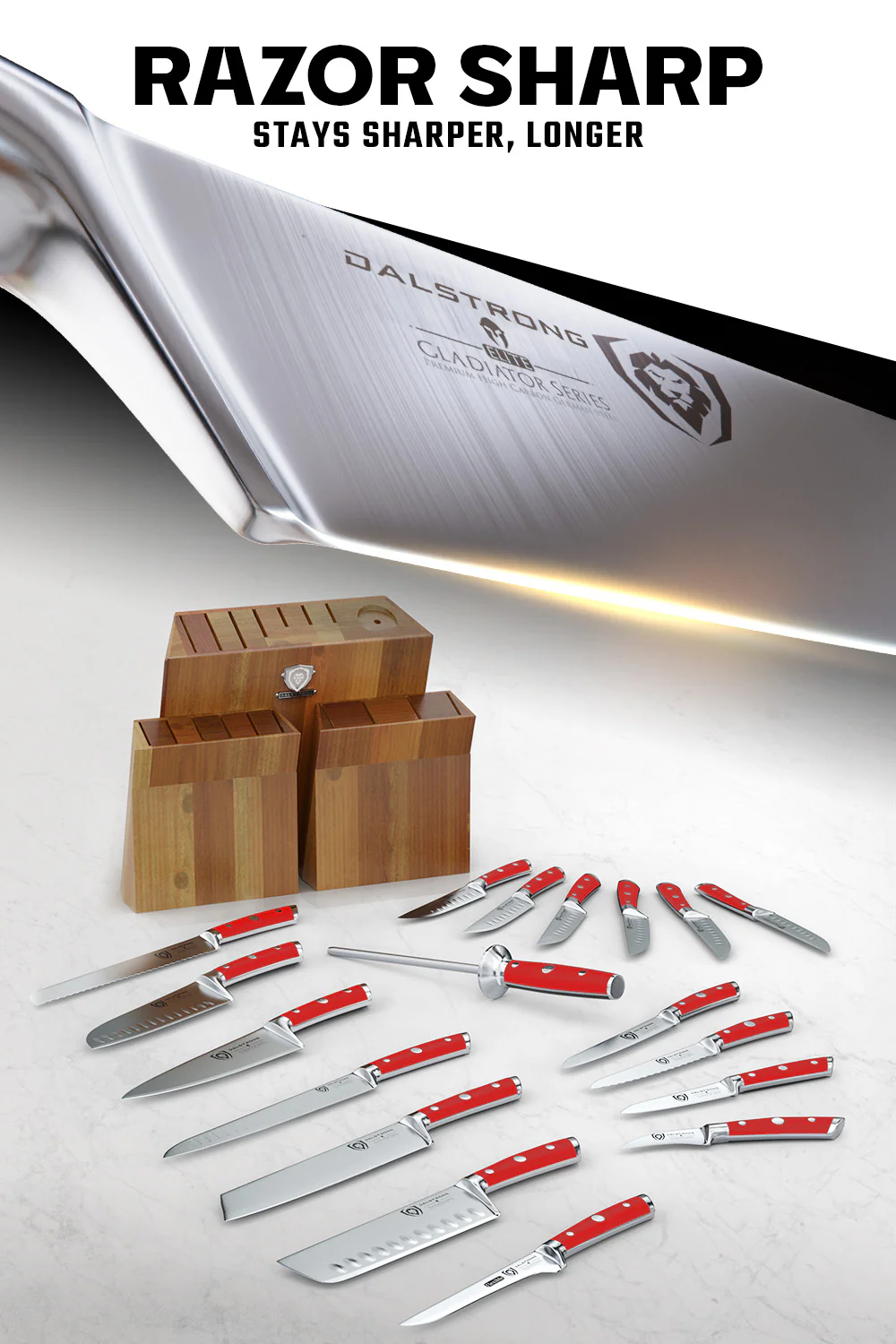 18-piece Colossal Knife Set with Block | Red Handles | Gladiator Series | Knives NSF Certified | Dalstrong © - Image 3