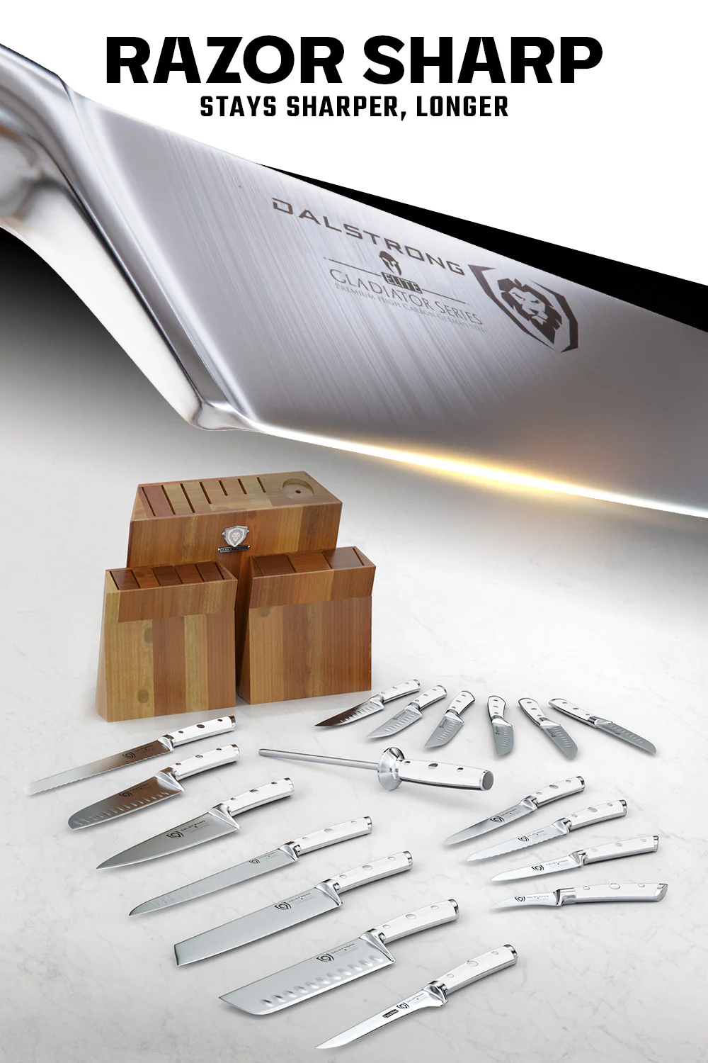 18-piece Colossal Knife Set with Block | White Handles | Gladiator Series | Knives NSF Certified | Dalstrong © - Image 3