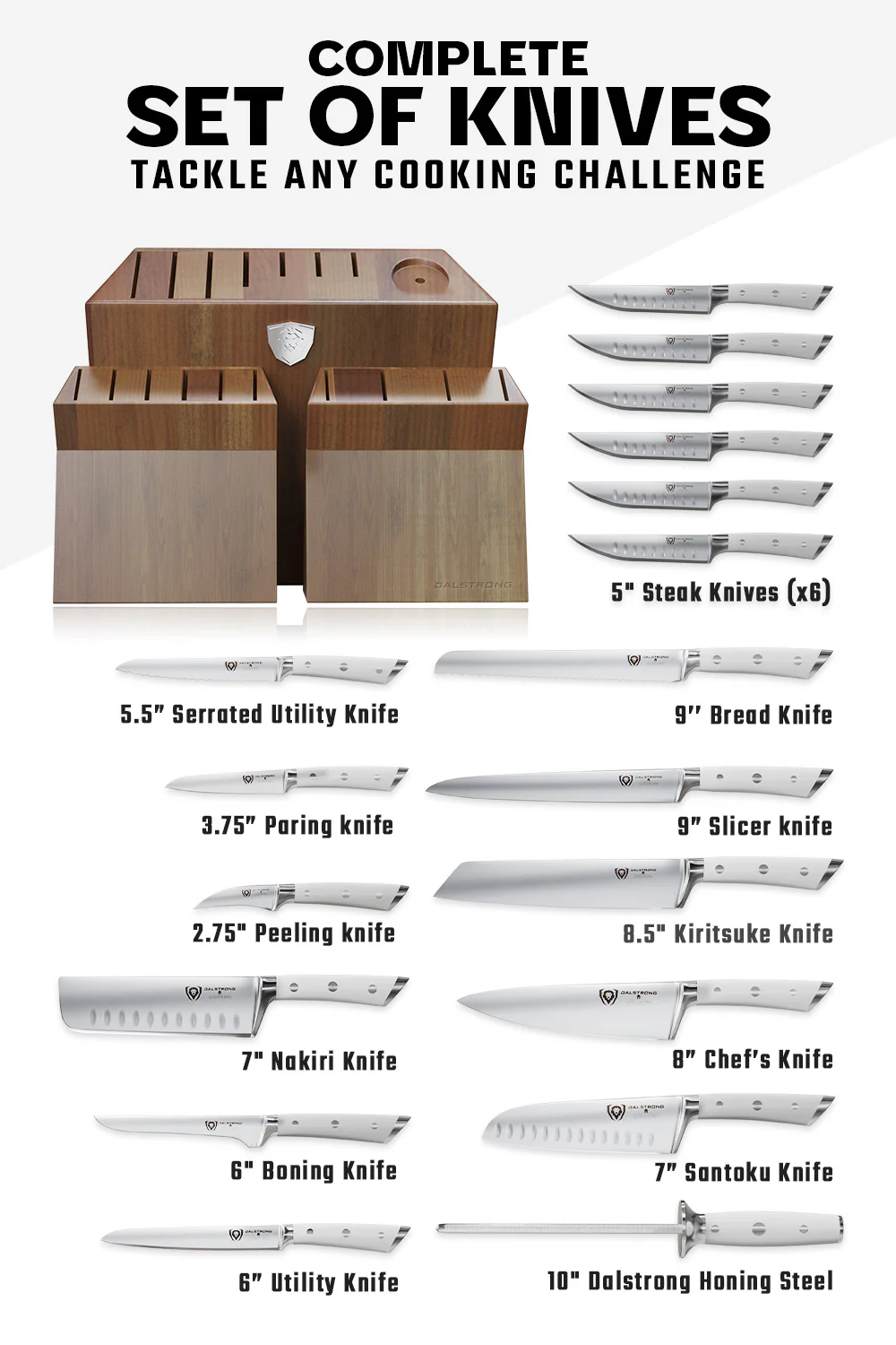 18-piece Colossal Knife Set with Block | White Handles | Gladiator Series | Knives NSF Certified | Dalstrong © - Image 6