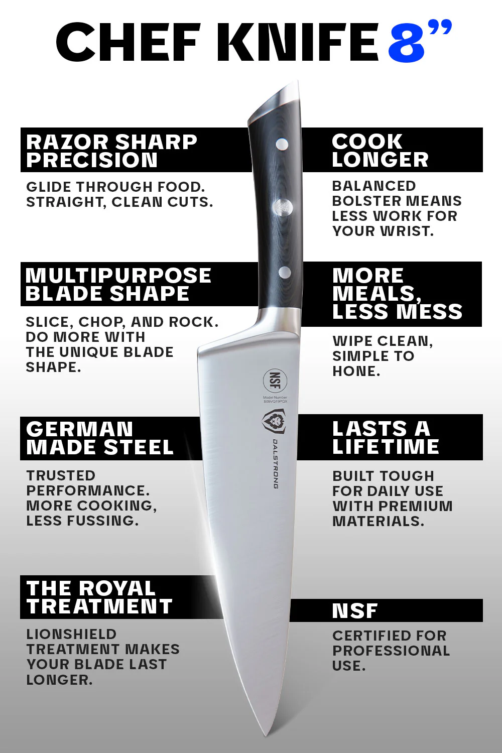 Chef's Knife 8" | Gladiator Series | NSF Certified | Dalstrong © - Image 6