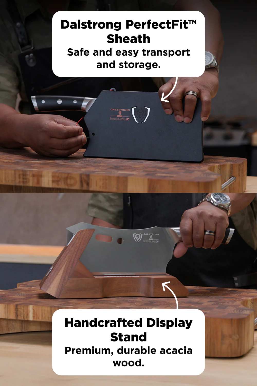 Meat Prep Bundle | 9" Obliterator Meat Cleaver with Stand + 8" Chef & Cleaver Hybrid Crixus Knife - Image 7