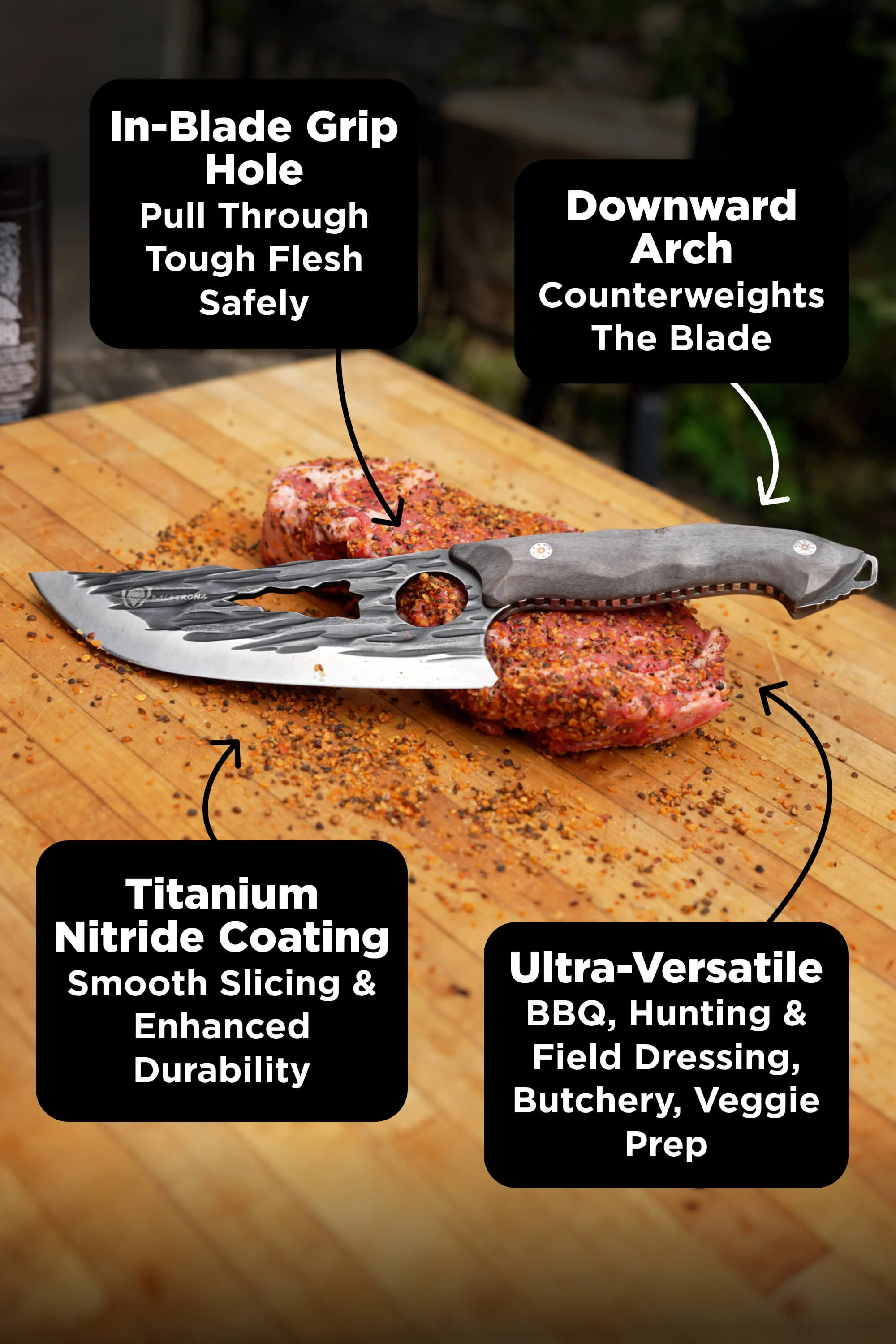 Meat Prep Bundle | Barbarian Series 9" Obliterator Meat Cleaver with Stand + 7" Venator Knife - Image 13