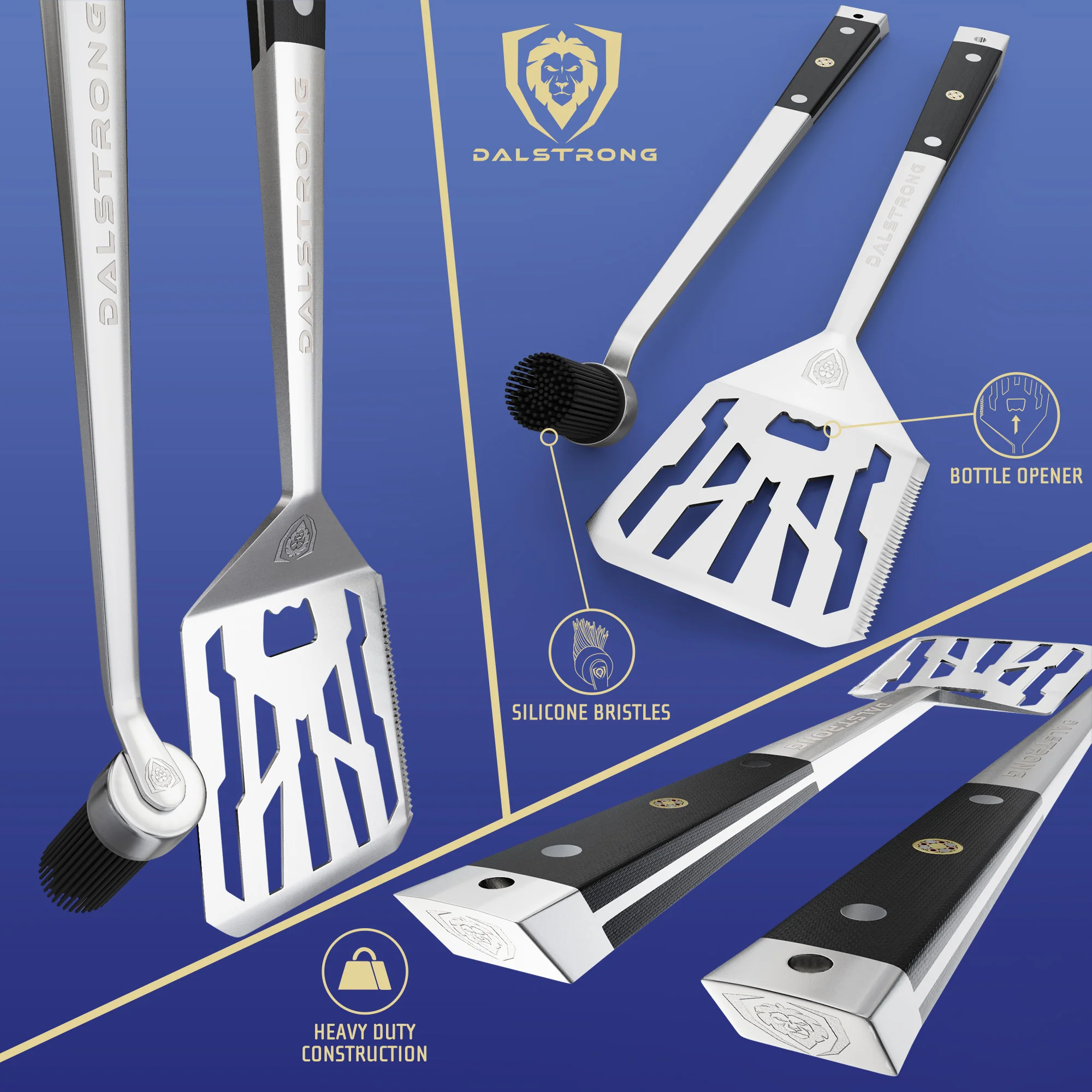 Tongs, Spatula, Fork, Silicone Brush | 4 Piece Premium Grill Kit | Dalstrong © - Image 3