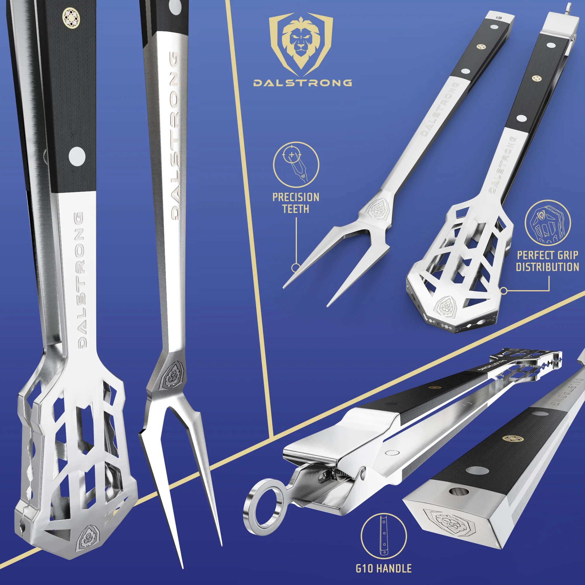 Tongs, Spatula, Fork, Silicone Brush | 4 Piece Premium Grill Kit | Dalstrong © - Image 4