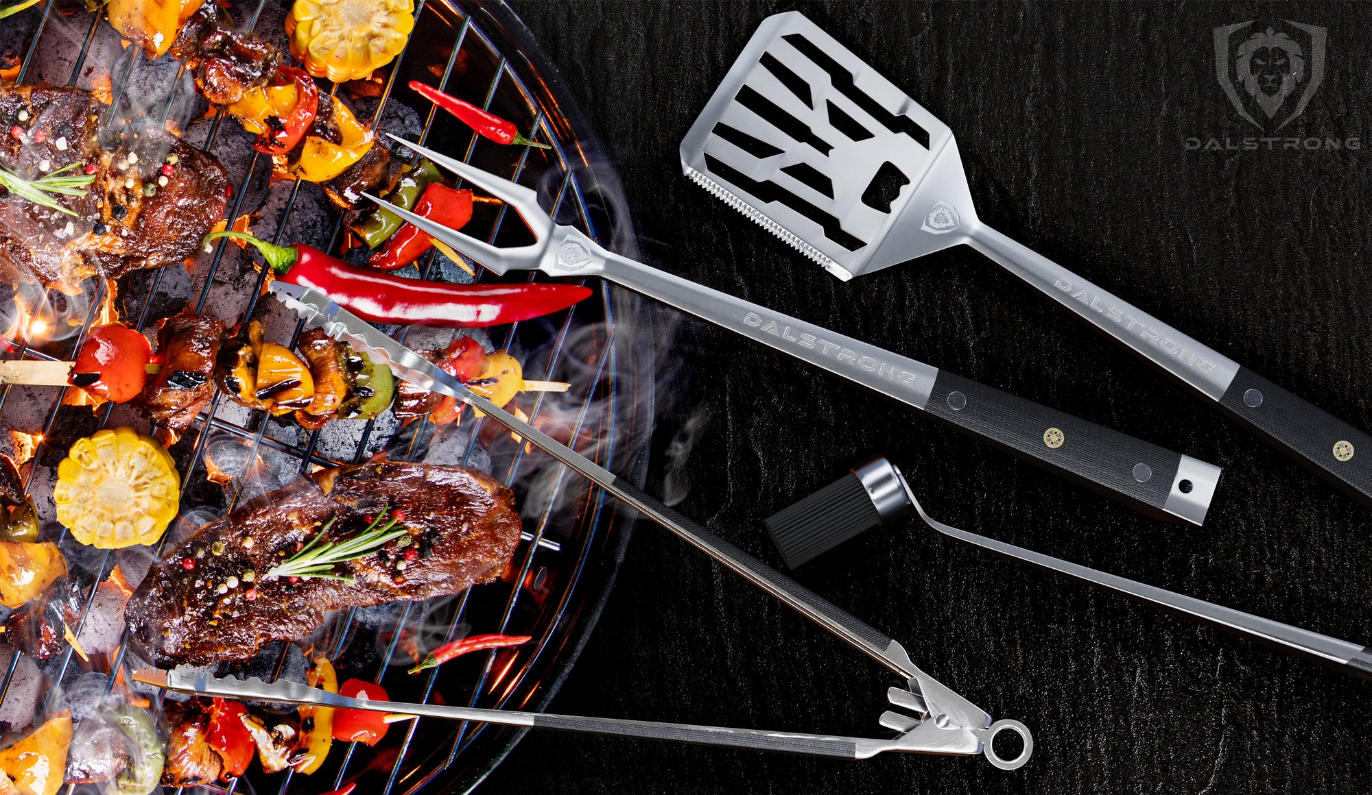 Tongs, Spatula, Fork, Silicone Brush | 4 Piece Premium Grill Kit | Dalstrong © - Image 7