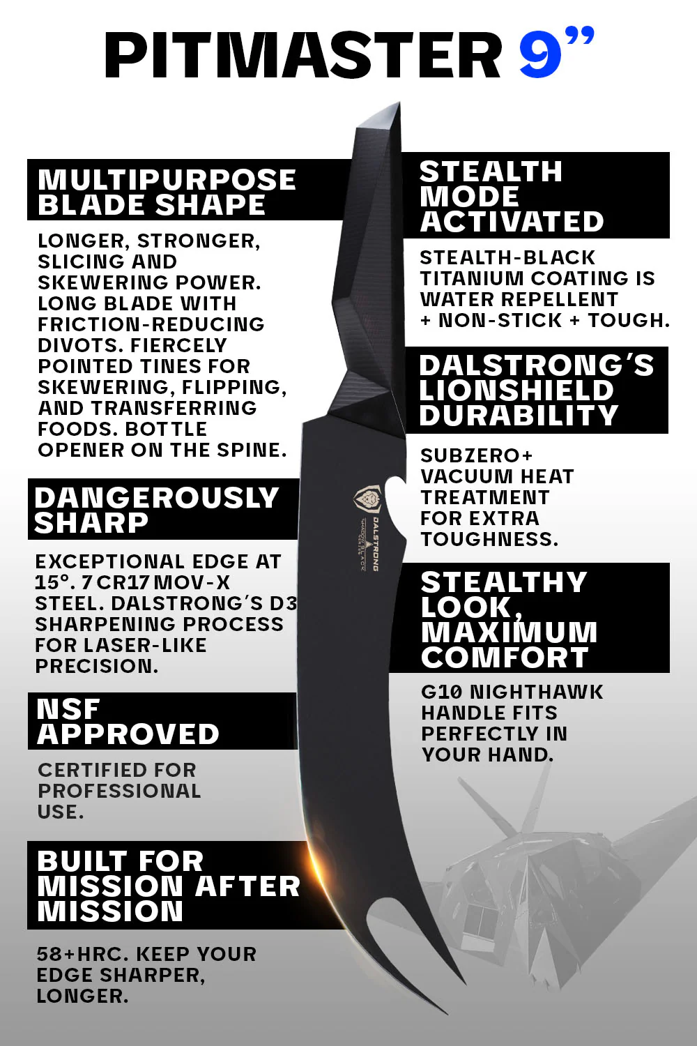 BBQ Pitmaster Knife 9" | Shadow Black Series | NSF Certified | Dalstrong © - Image 7