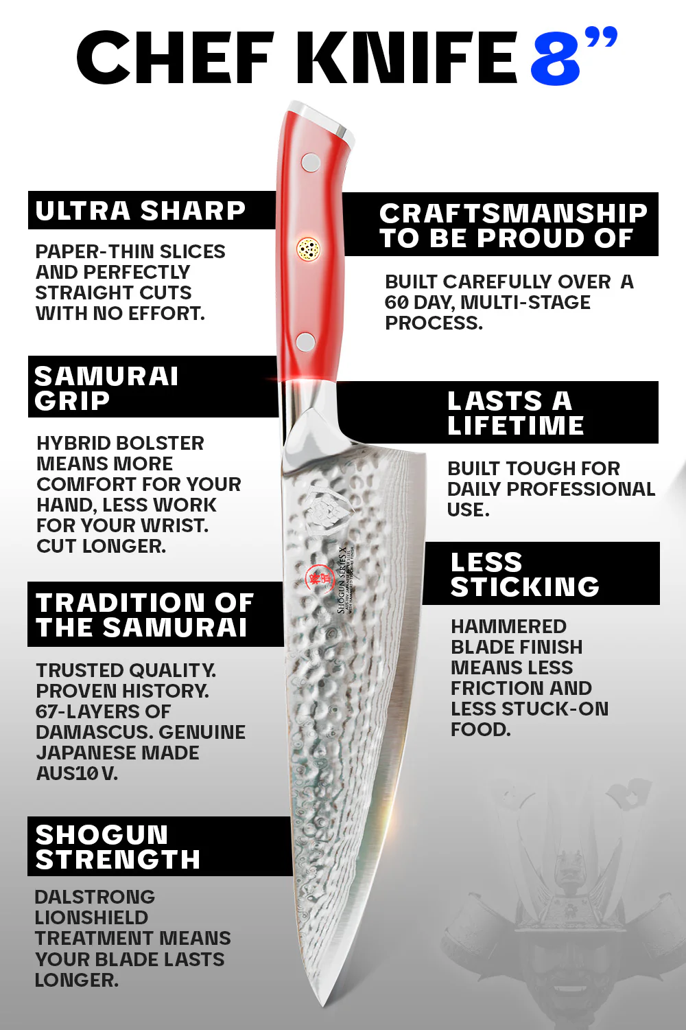 Chef's Knife 8" | Crimson Red Handle | Shogun Series X | Dalstrong © - Image 6