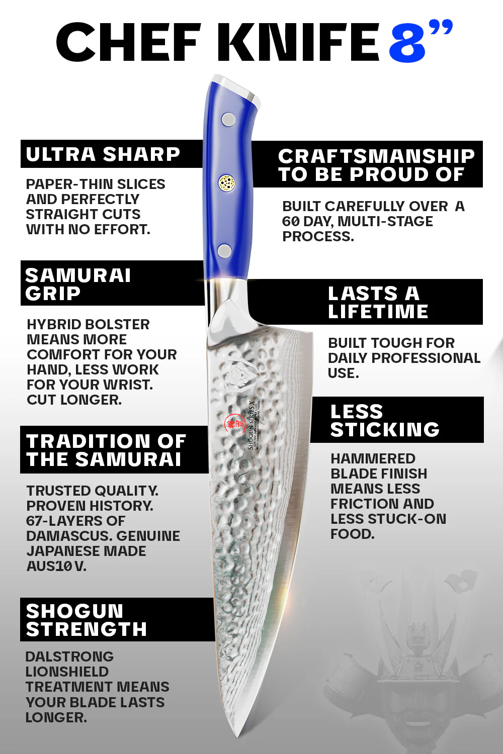 Chef's Knife 8" | Blue Handle | Shogun Series X | Dalstrong © - Image 5