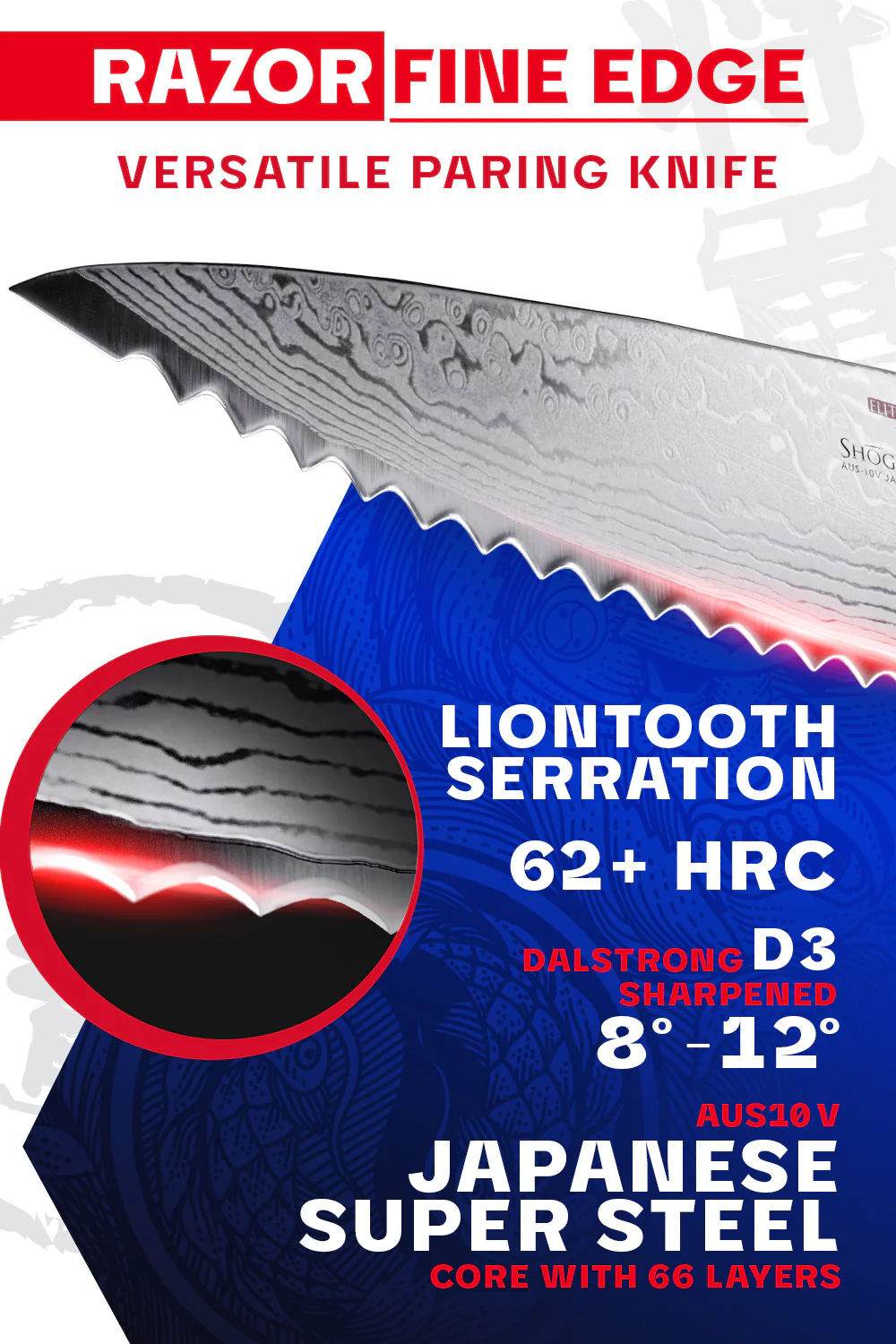 Serrated Paring Knife 3.5" | Shogun Series ELITE | Dalstrong © - Image 3