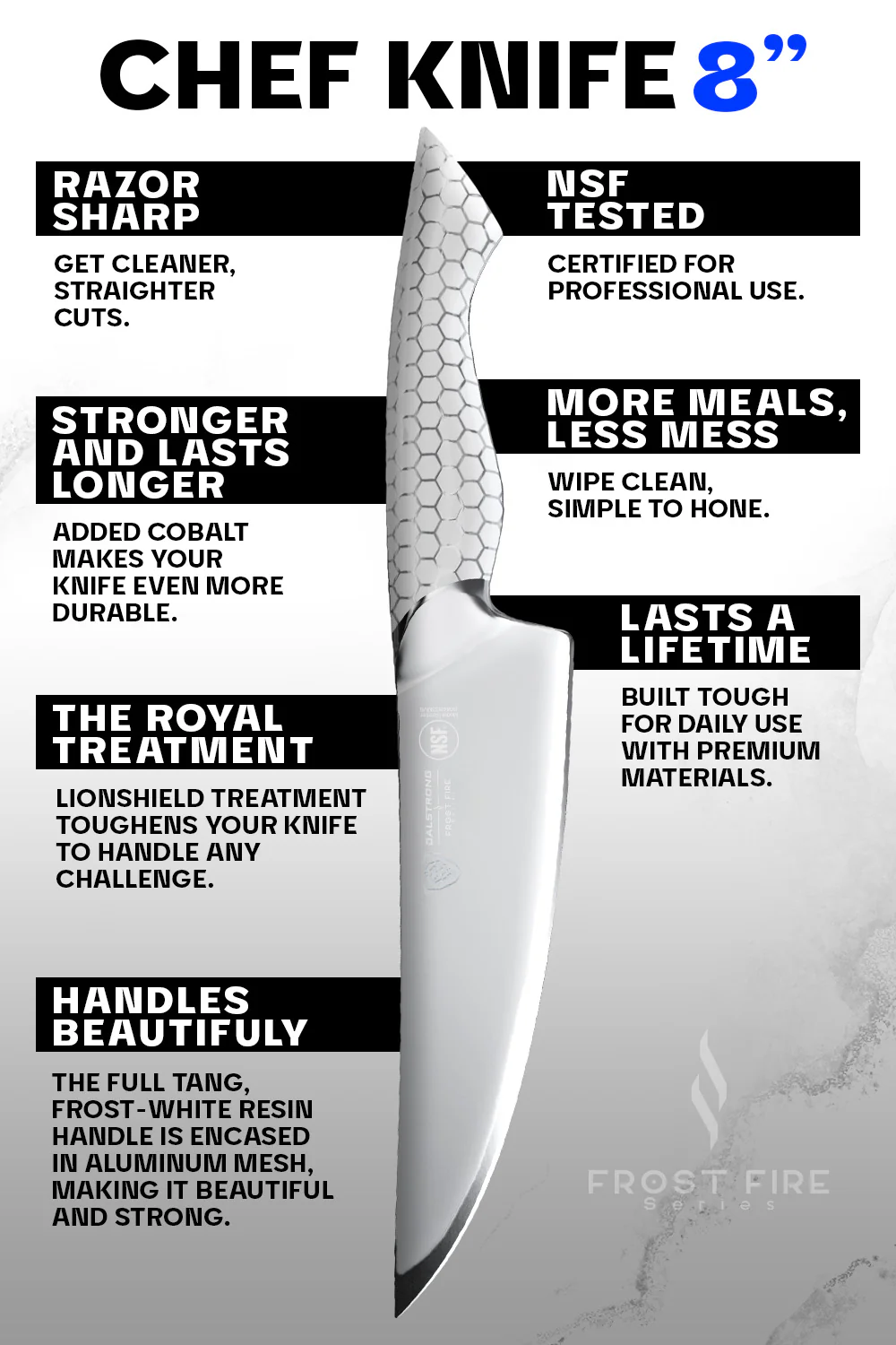 Chef's Knife 8" | Frost Fire Series | NSF Certified | Dalstrong © - Image 6