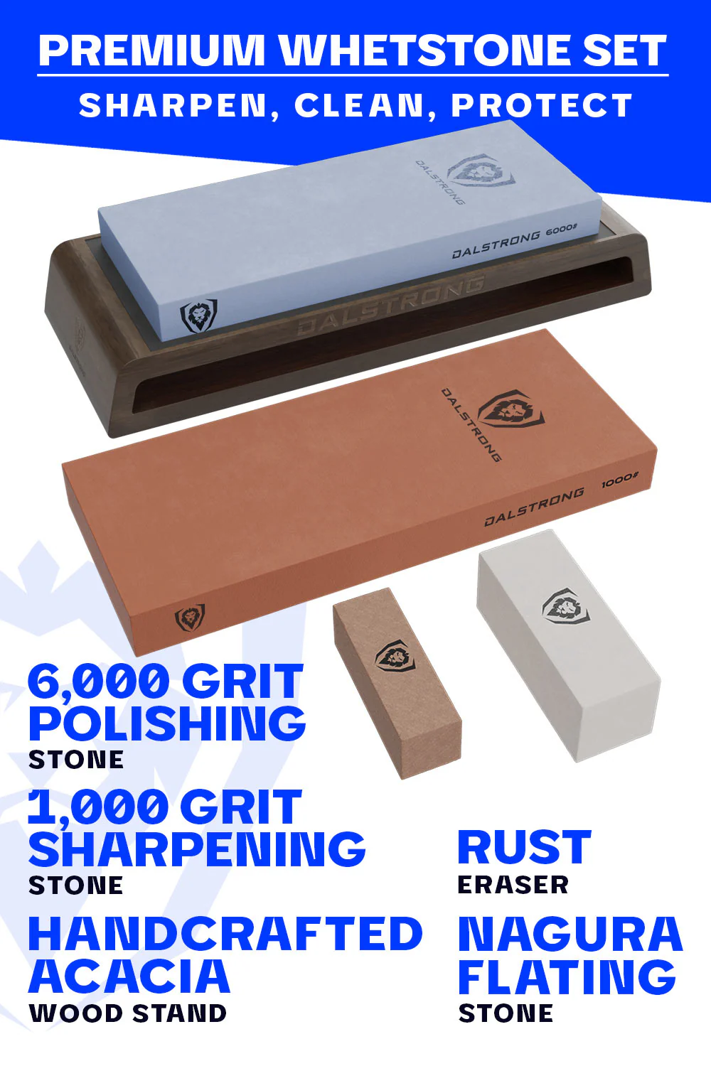 #1000 / #6000 Grit with Nagura Stone & Rust Eraser | Premium Whetstone Kit | Dalstrong © - Image 3